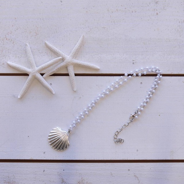 ★ハワイアン雑貨★シェル＆パールネックレス／ハワイアンジュエリー／ハワイアンアクセサリー／貝殻ネックレス