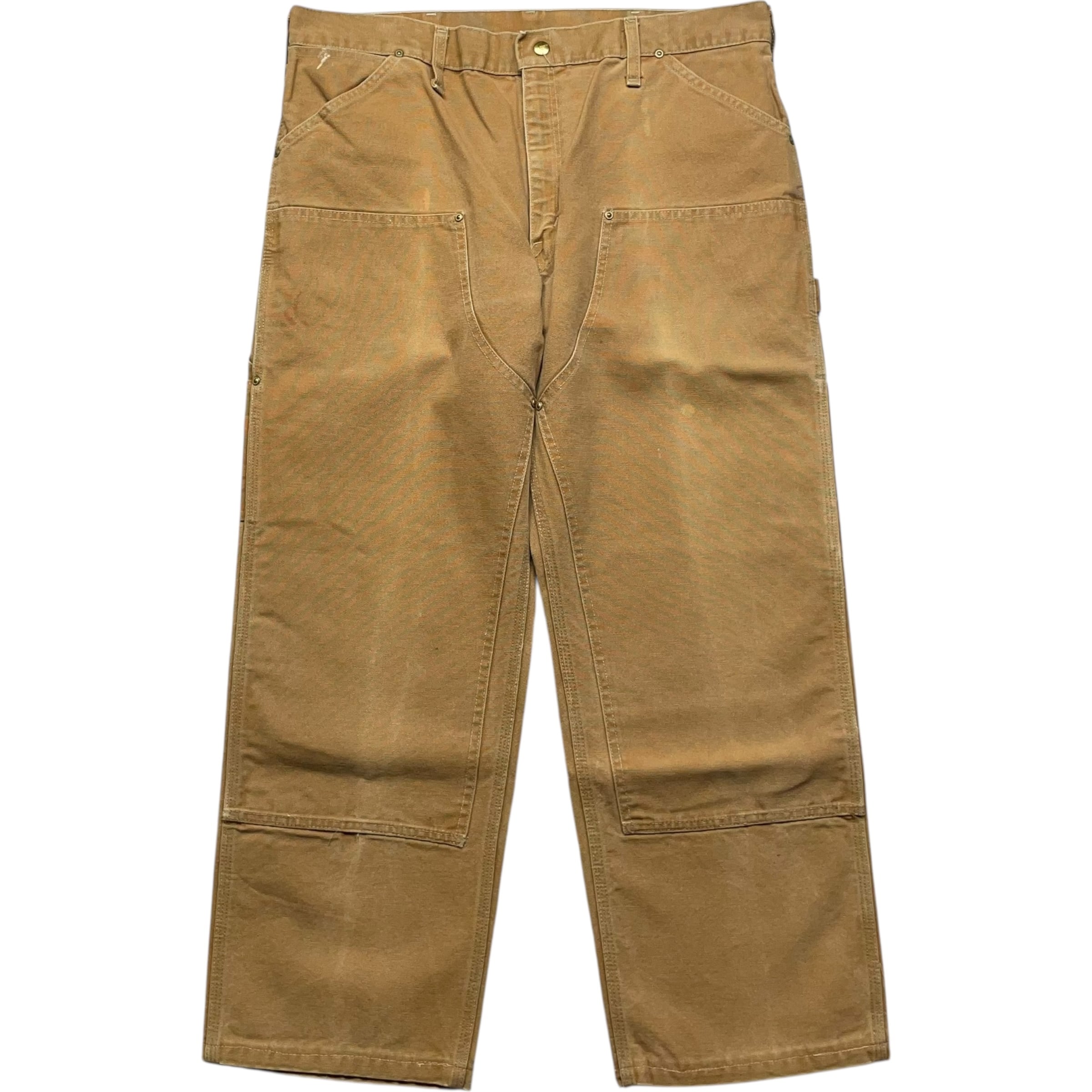 《実寸 W38L28》 Carhartt カーハート ダブルニー ペインターパンツ ワークパンツ フラップボタン ブラウン USA製 80年代 vintage no.9329