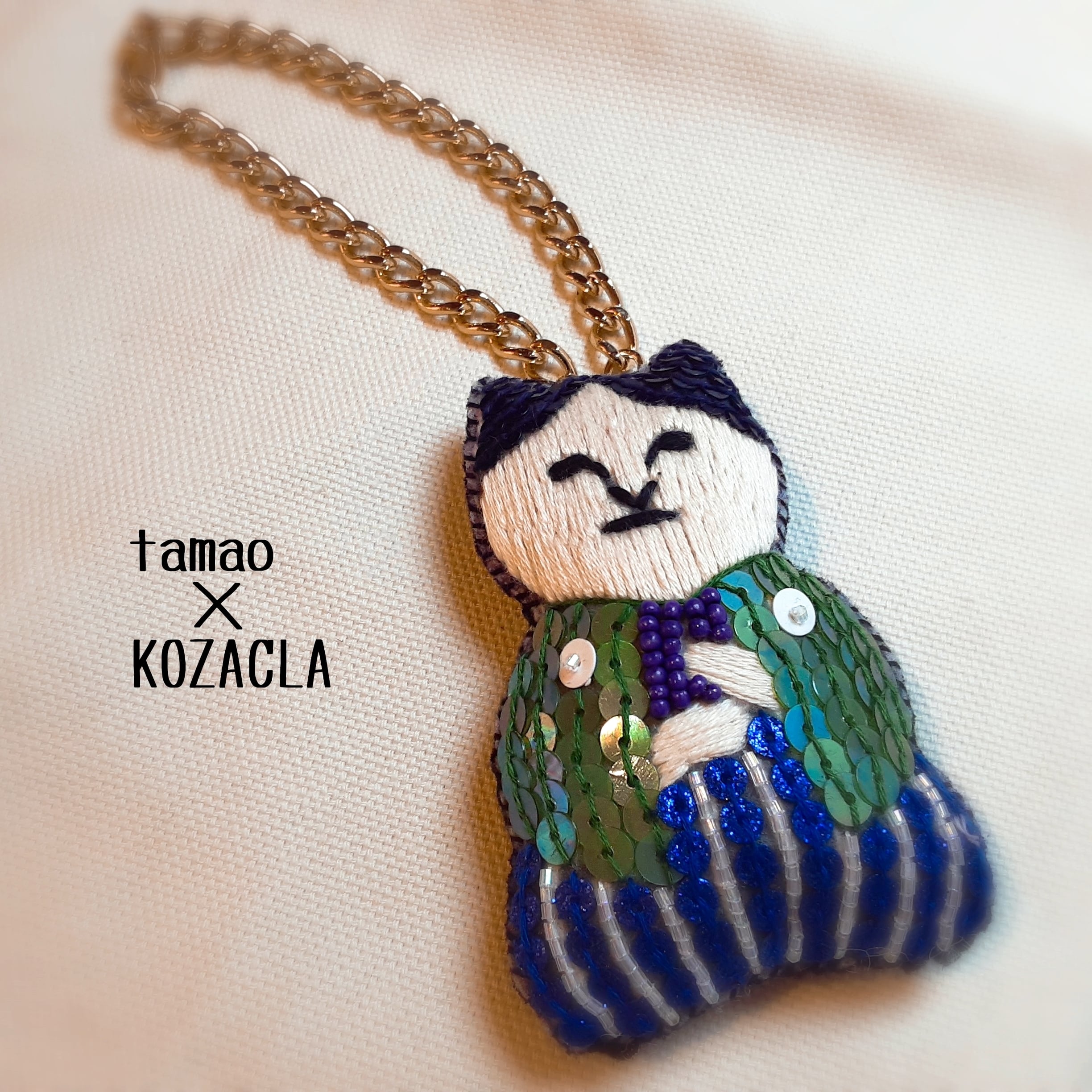 tamao×KOZACLA 刺繍 チャーム ねこ茶商 猫 ｷｰﾎﾙﾀﾞｰ ﾊﾝﾄﾞﾒｲﾄﾞ | OMOKOKORO 