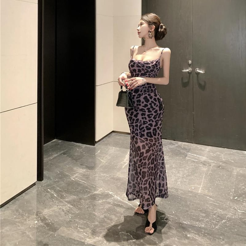 【dress】ヒョウ柄キャミワンピース Q8081