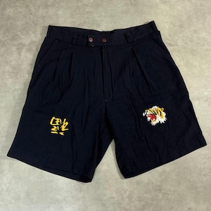 80s 90s Le Mieux ハーフパンツ 虎刺繍 2タック ネイビー