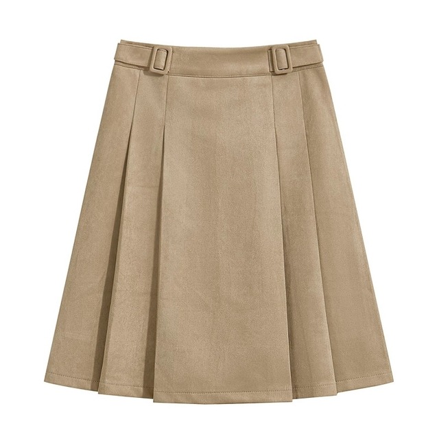 Suede belt pleats skirt　B1277