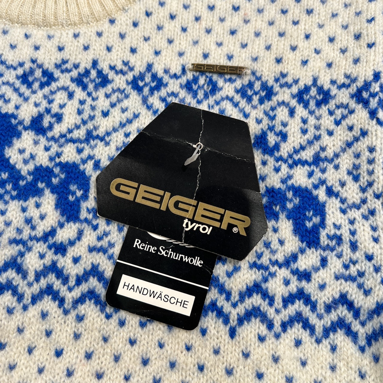 未使用品 オーストリア製 GEIGER ガイガー ノルディック柄 チロリアン ウールニットセーター サイズ 40 /アイボリー×ブルー ビンテージ