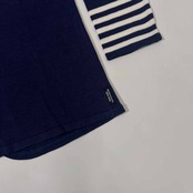 Mademoiselle NON NON タグ付き 部分ボーダー 綿&リネン 七分袖 ニット カーディガン M/ネイビー