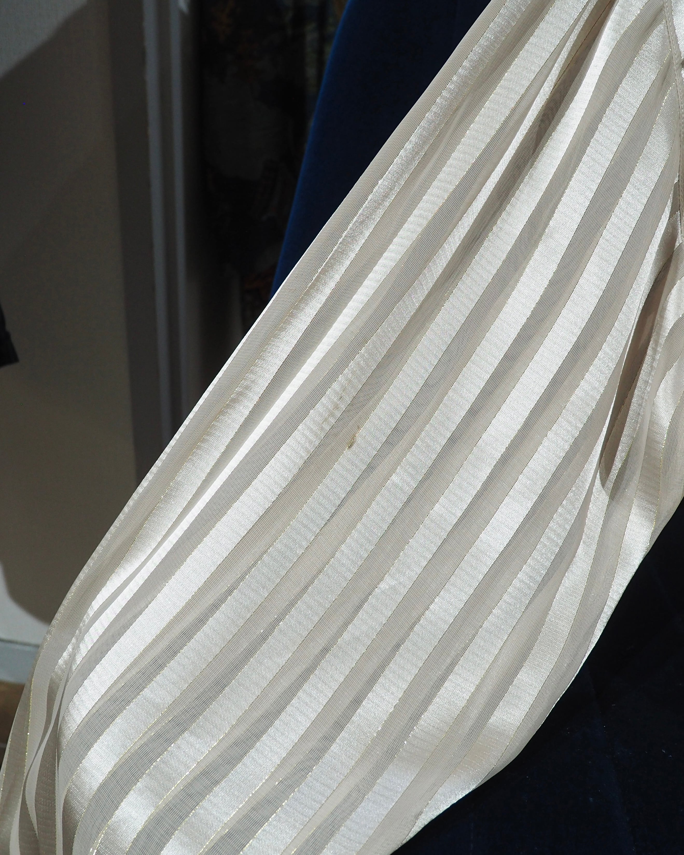 1990s " PRONTI " Sheer stripe Design vintage Drape loose Open collar Shirt