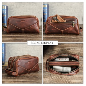 Double Zip Genuine Leather Travel Pouch Bag / 本革 ダブルジップ レザー トラベル ポーチ バッグ