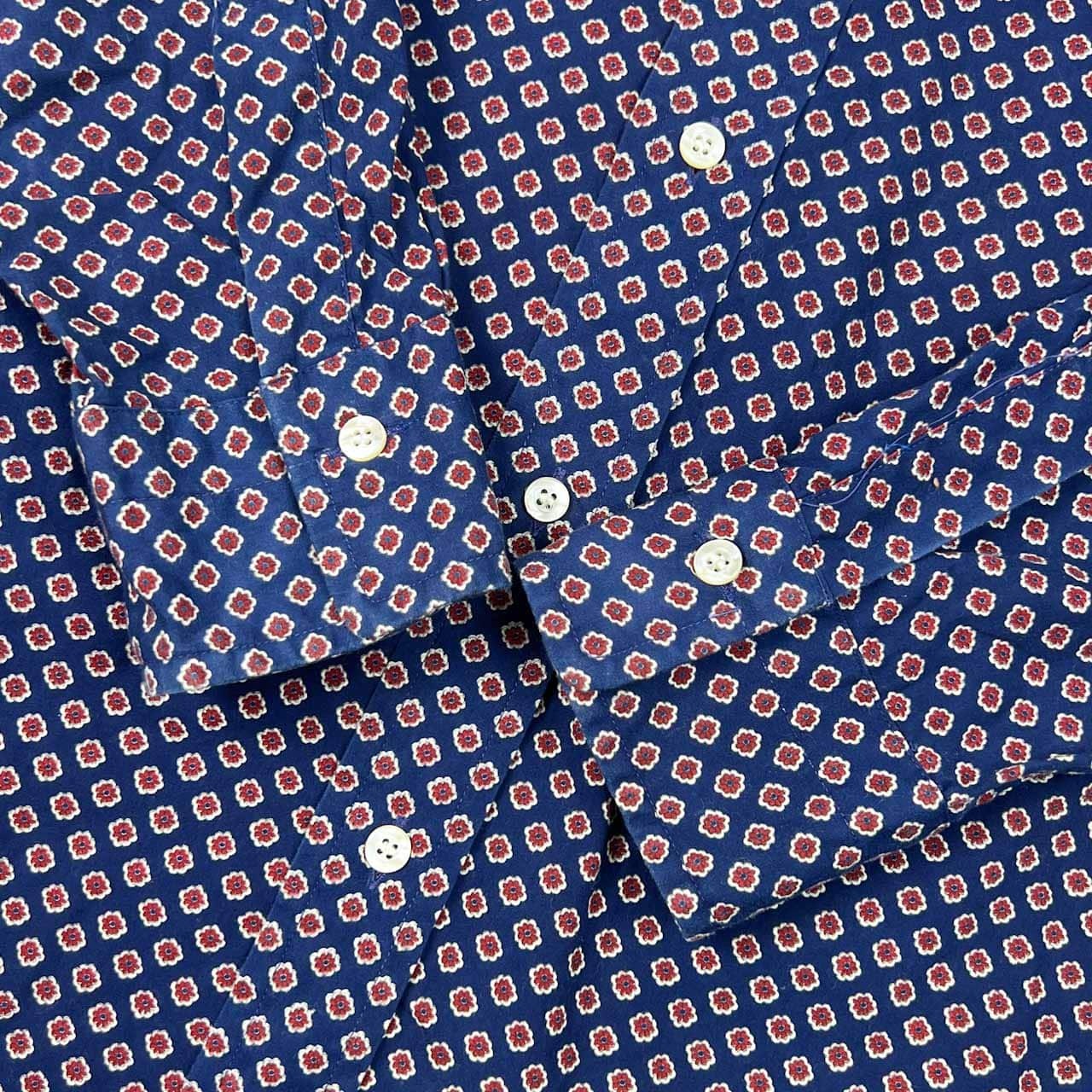 70s 当時物 VAN JAC SPORTSWEAR ヴァンヂャケット 花柄 総柄 BD ボタンダウン 長袖シャツM程度/ネイビー系 メンズ