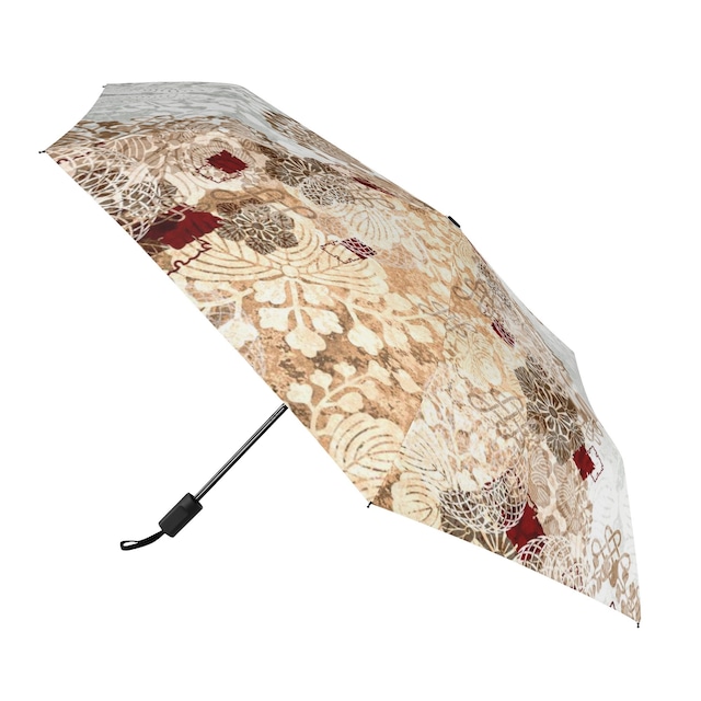 家紋装飾　金白　和柄折り畳み傘