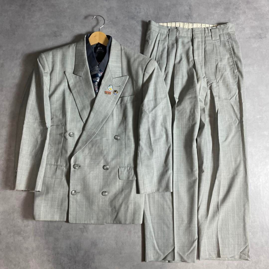 80s-90s スーツ ダブル セットアップ成人式vol.168 グレー×黒