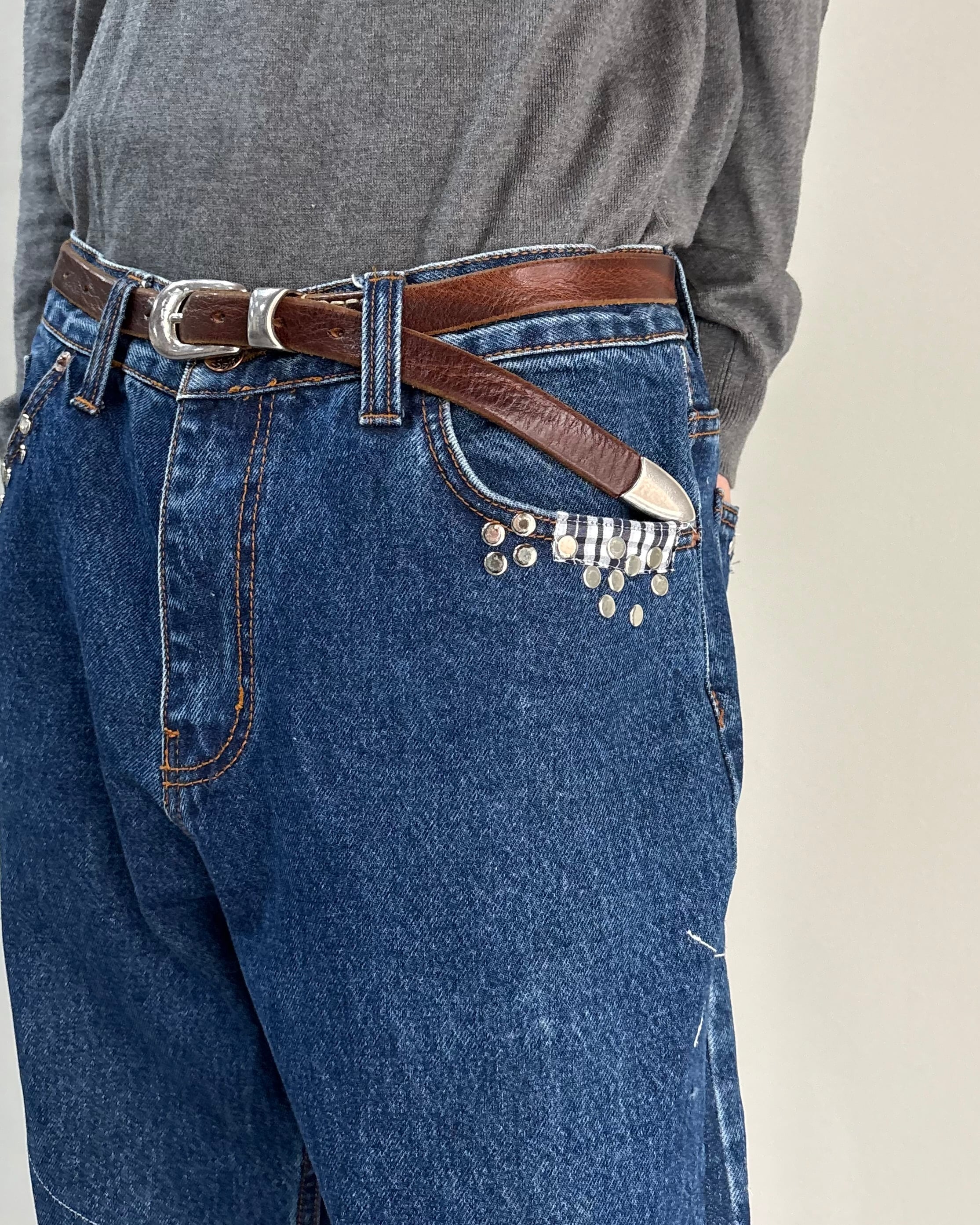 Hannah Creak】Studded Jeans Blue | blendmarket