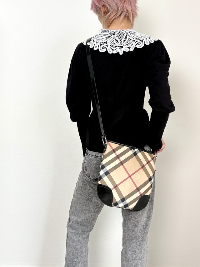 BURBERRY バーバリー メガチェック ショルダーバッグ ベージュ ブラック PVC エナメル vintage ヴィンテージ オールド xpjitp