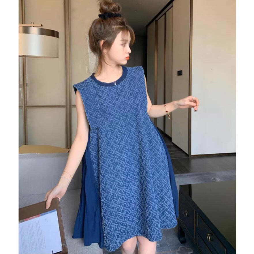 ☆SaturdayClub☆ トップステッチ プリーツ デニムワンピース サイドプリーツデニムステッチワンピース | cocoacce