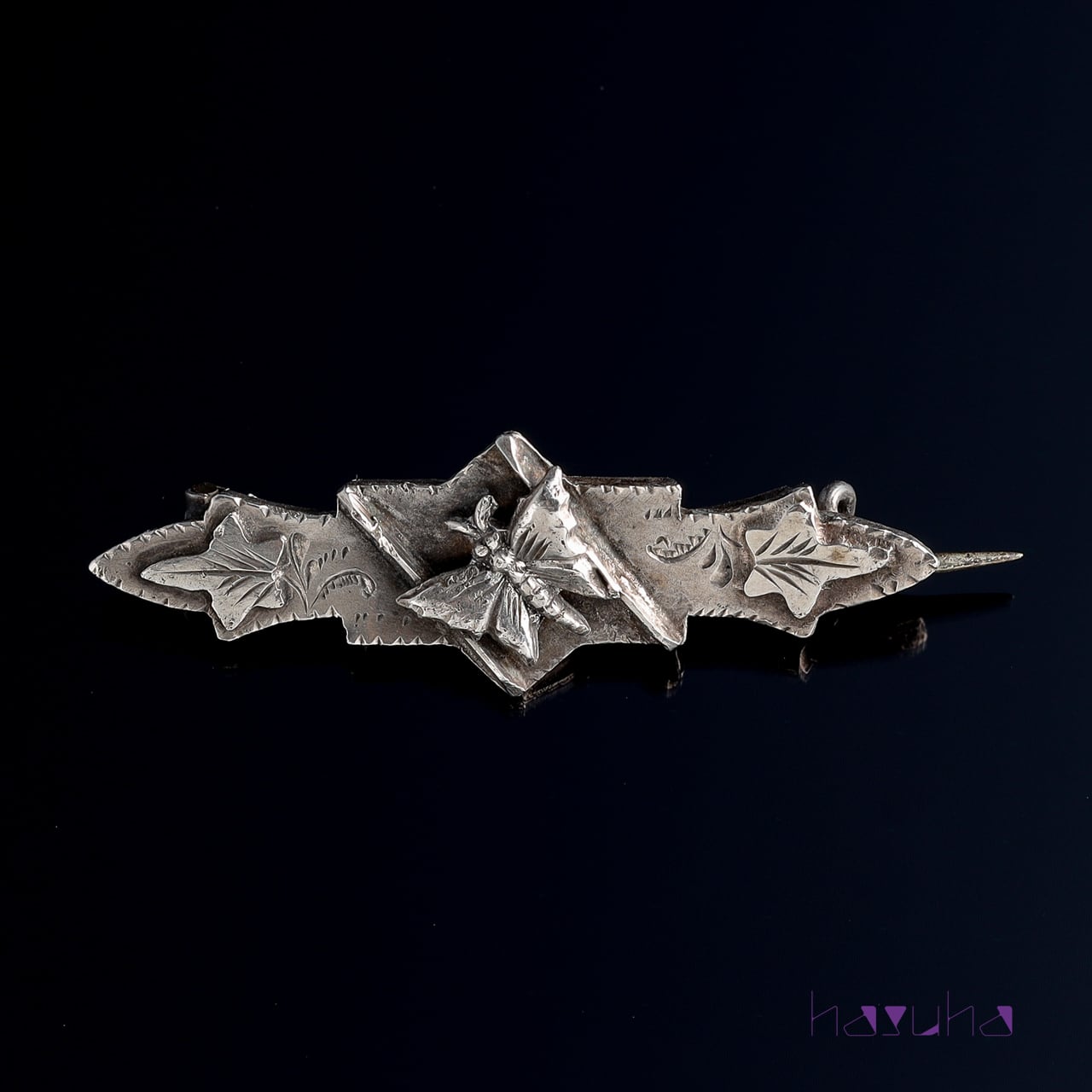 アンティーク 蝶 ぶどうの葉 ミズパ シルバーブローチ | ハスハ