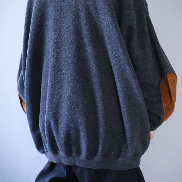 fake suede elbow patch design over silhouette fleece sweatshirt