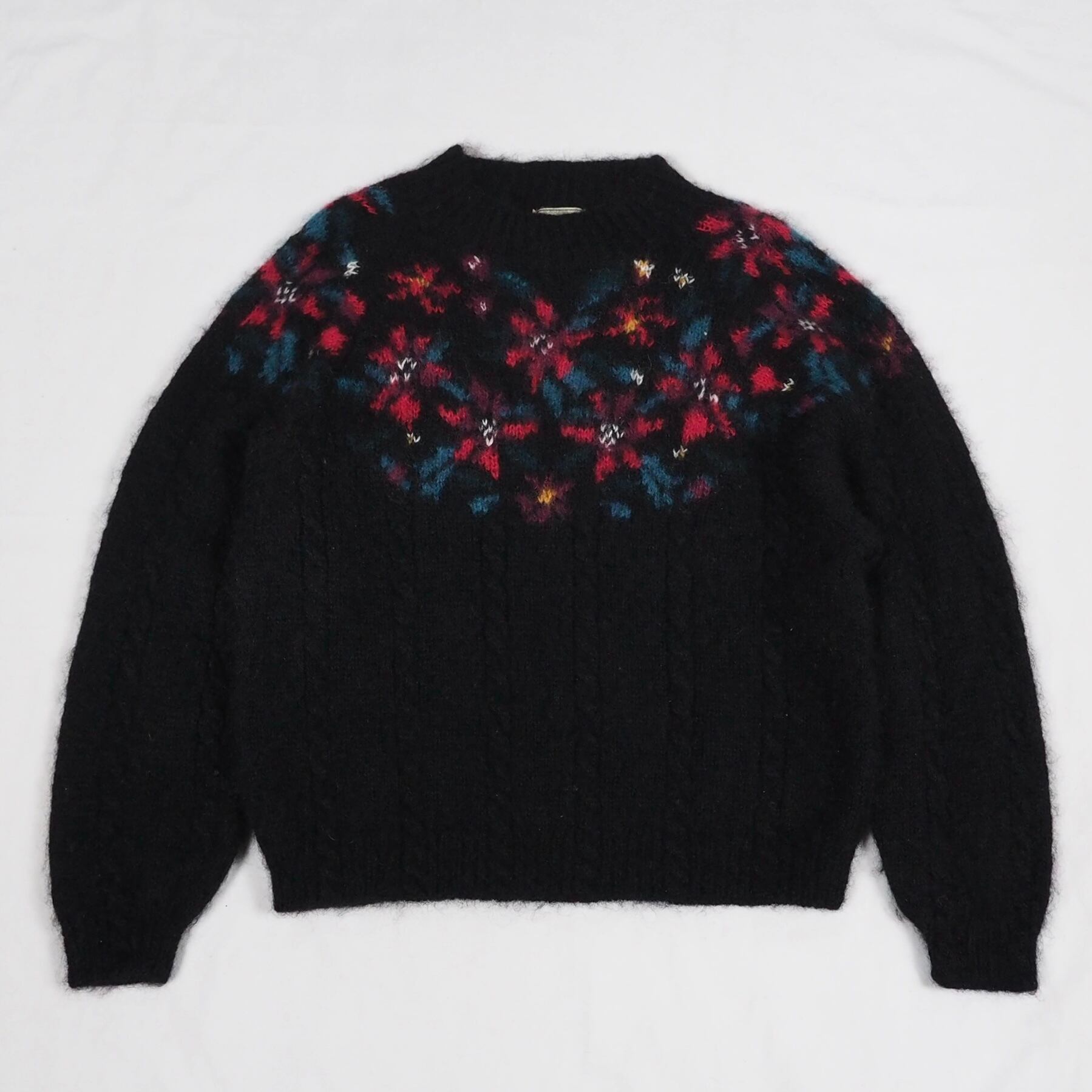 L.L.Bean black mohair sweater flowers XL エルエルビーン モヘアセーター ブラック