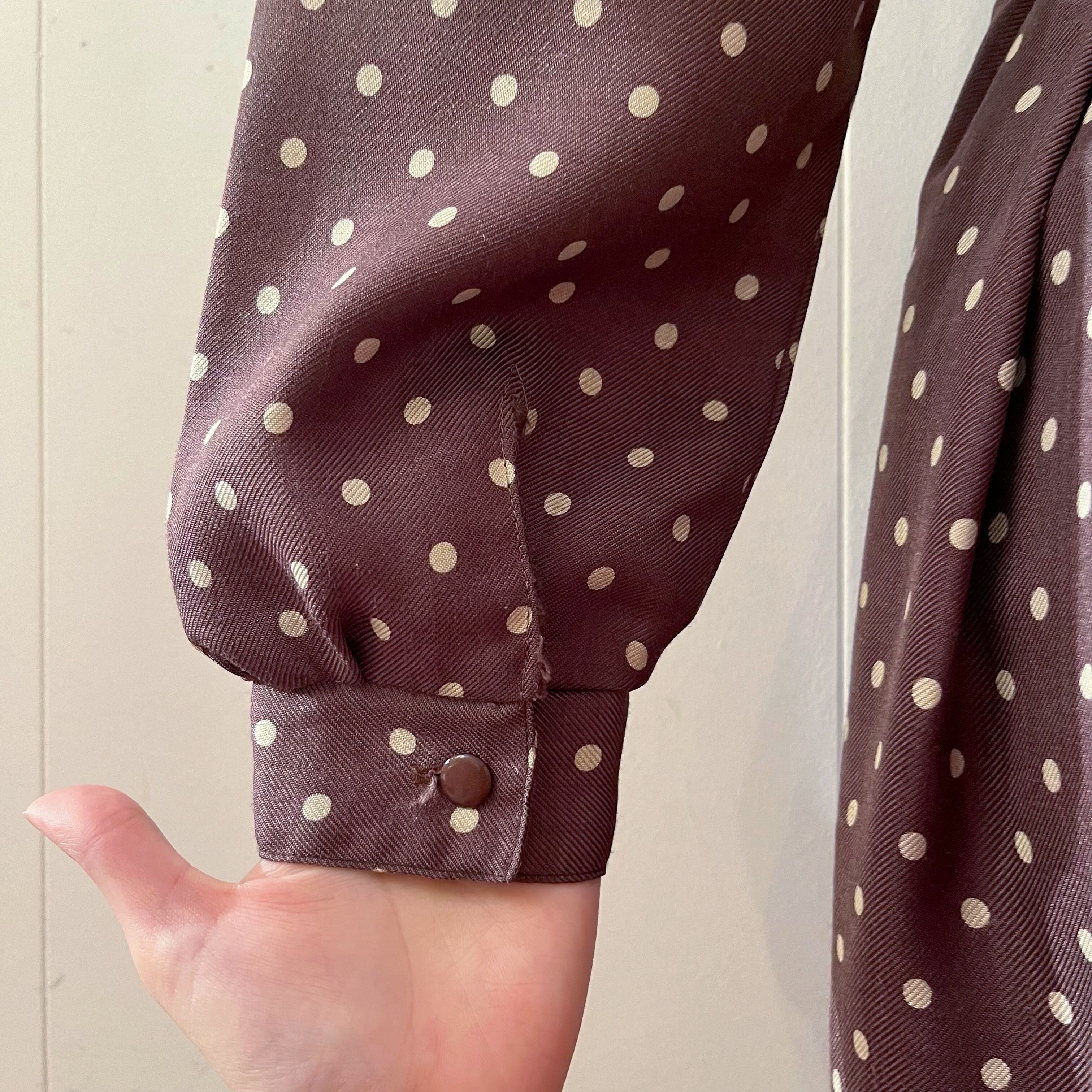 brown dot waist ribbon one-piece