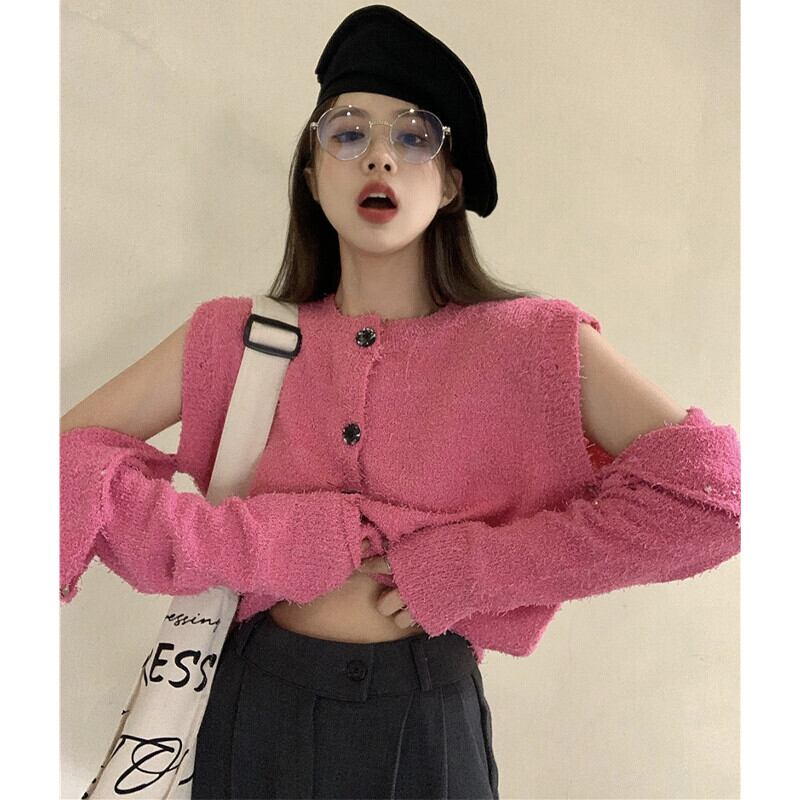 ニットセーター カーディガンオータムショートジャケット ロング ピンク 大人ガーリー スウィート キュート カジュアル 秋物 ピュア ガールズファッション15775153540