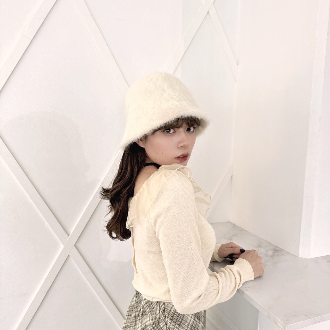 Mel. fur bucket hat-BEIGE