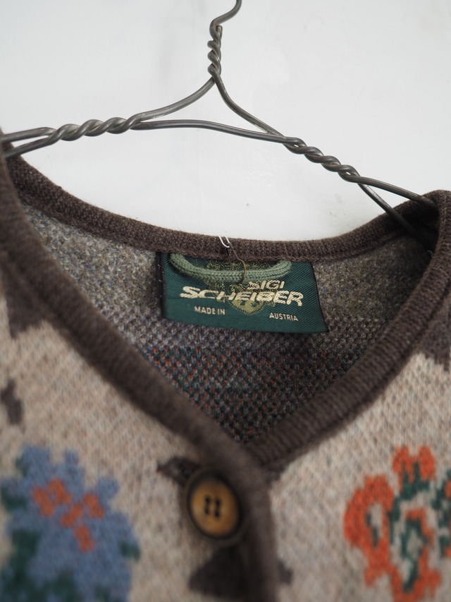 1980’s~ AUSTRIA STEGER Schurwolle Wool Floral Pattern Cardigan／38