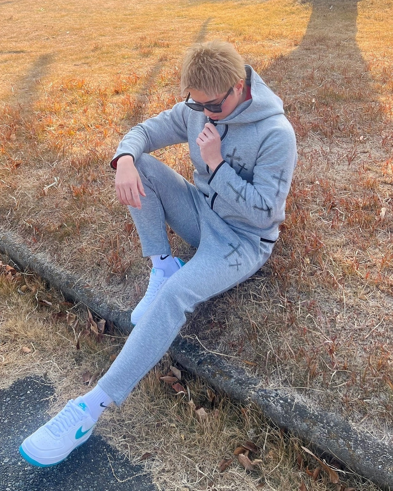 Cross Sweat Pants Gray【BS25-002】