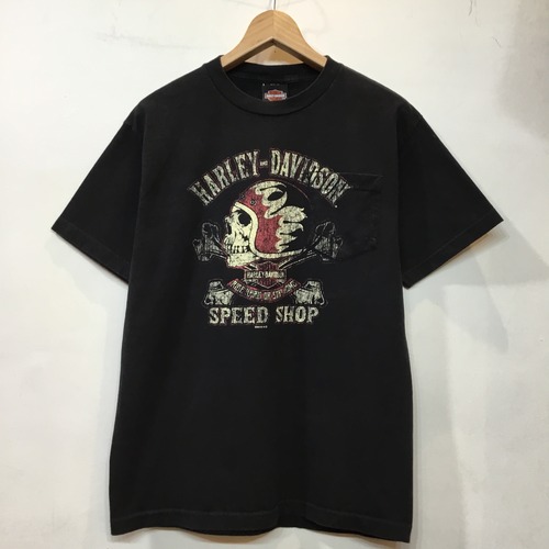 Harley-Davidson ハーレーダビッドソン 半袖Tシャツ 黒T ポケT バイク 両面プリント ハーレーT バイクT バイカーT 古着 gr-171