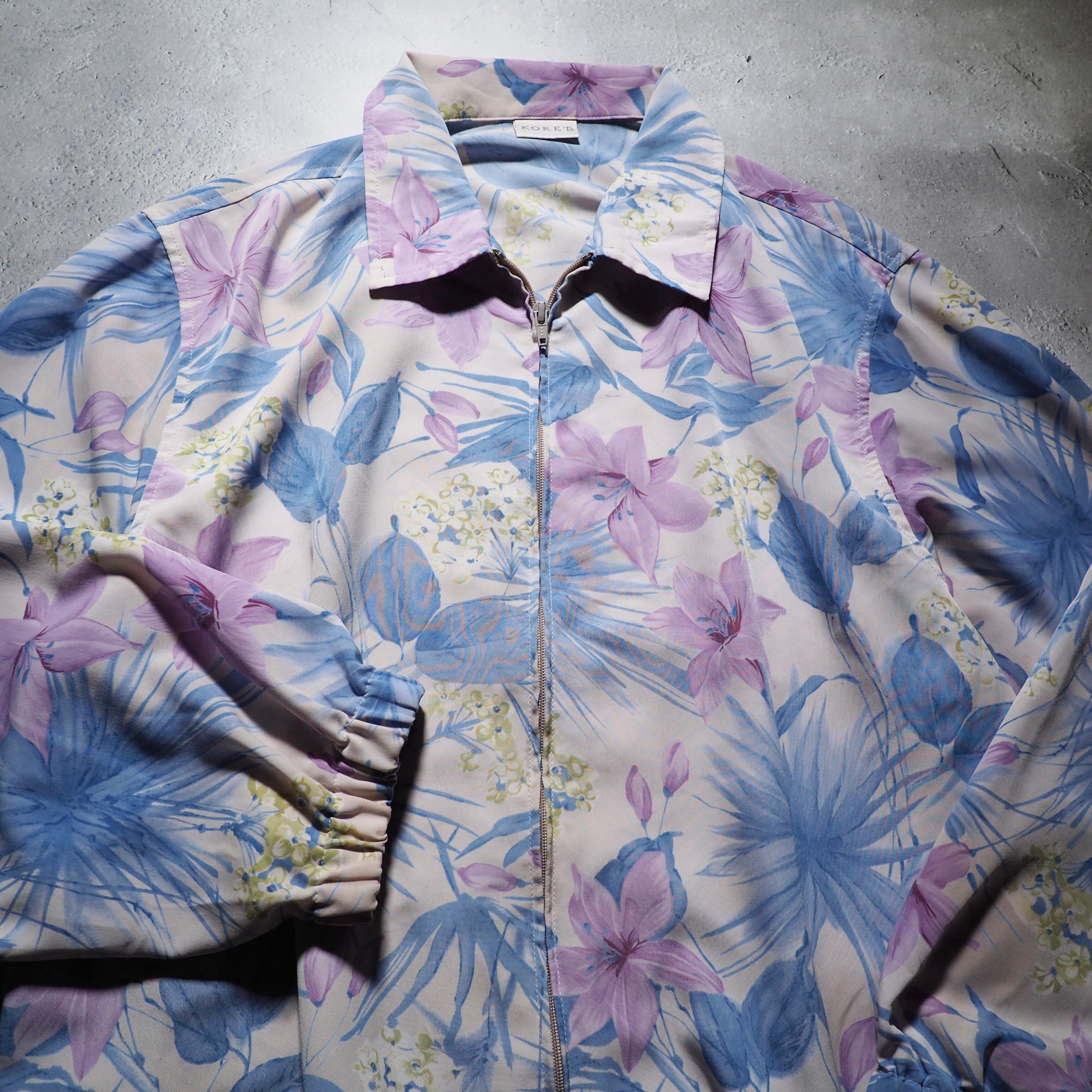1990s Beautiful watercolor flower painted vintage loose Blouson