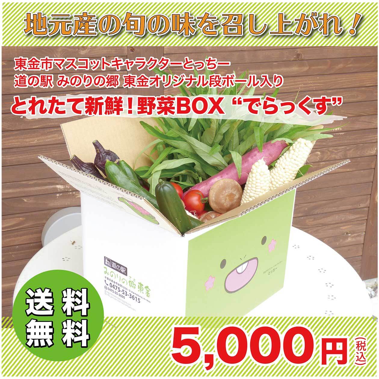 とれたて新鮮！野菜BOX”でらっくす“オリジナル！とっちー段ボールに入れてお届け！（送料無料）　道の駅みのりの郷東金オンラインショップ