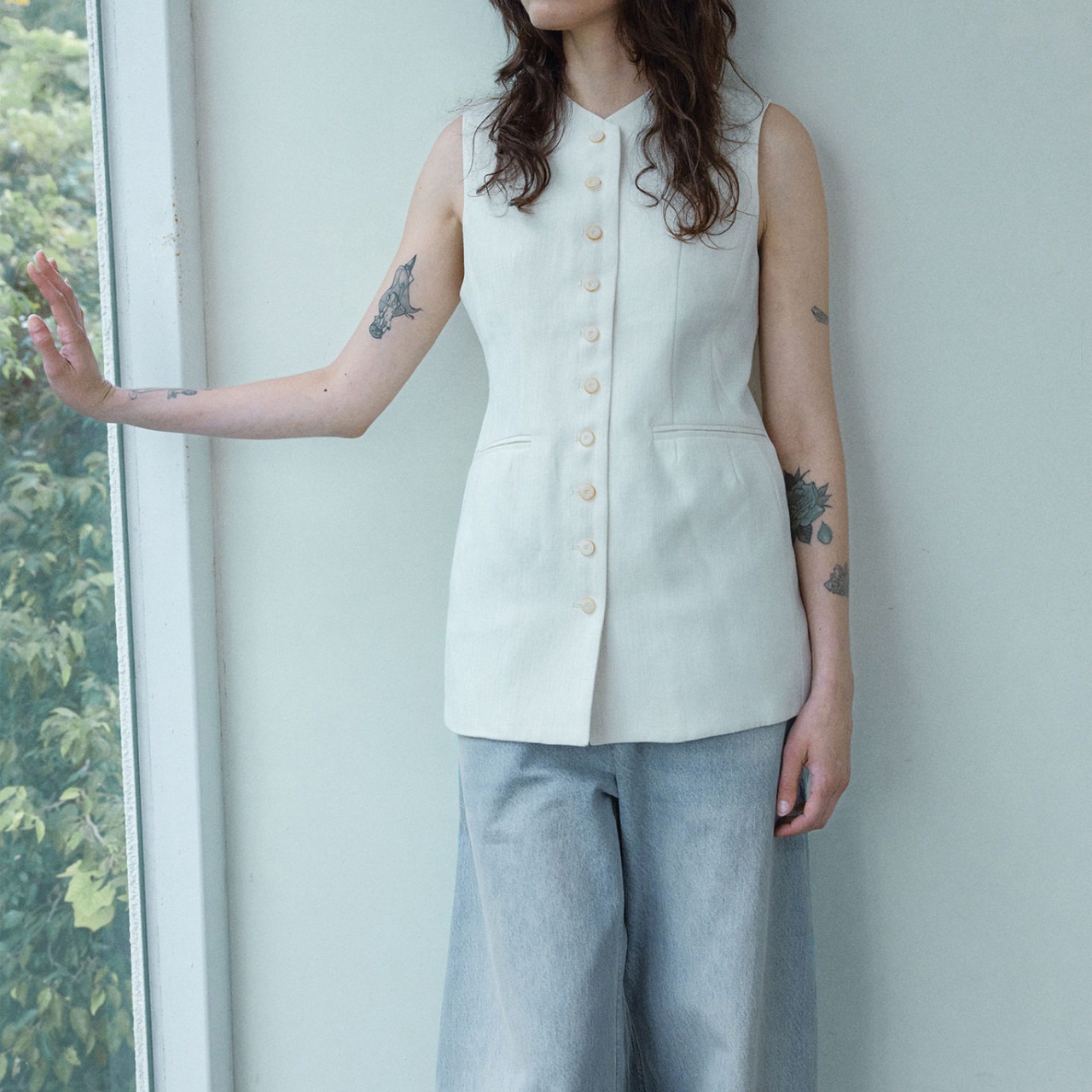 Button Front Flap Pocket Hip-length Vest｟2color｠  T4611