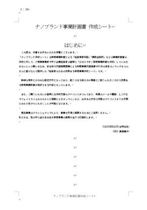 ナノブランド事業計画書 作成シート