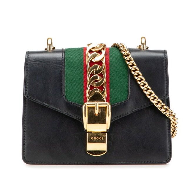 グッチ シルヴィ ミニ チェーン ショルダーバッグ 431666 ブラック レザー レディース GUCCI 【中古】