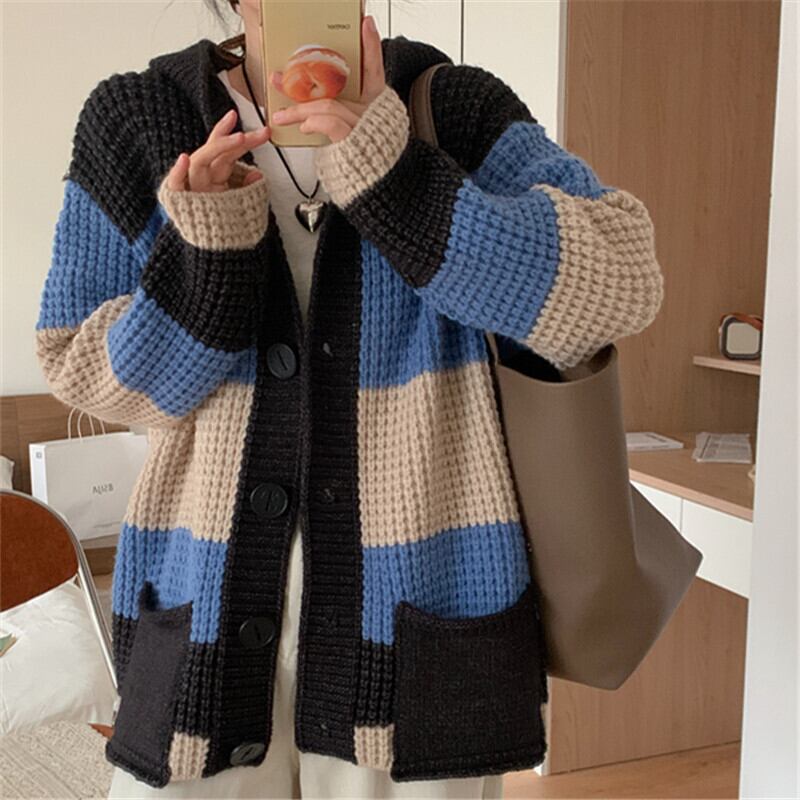 【outer】フード付きニットカーデ M19235