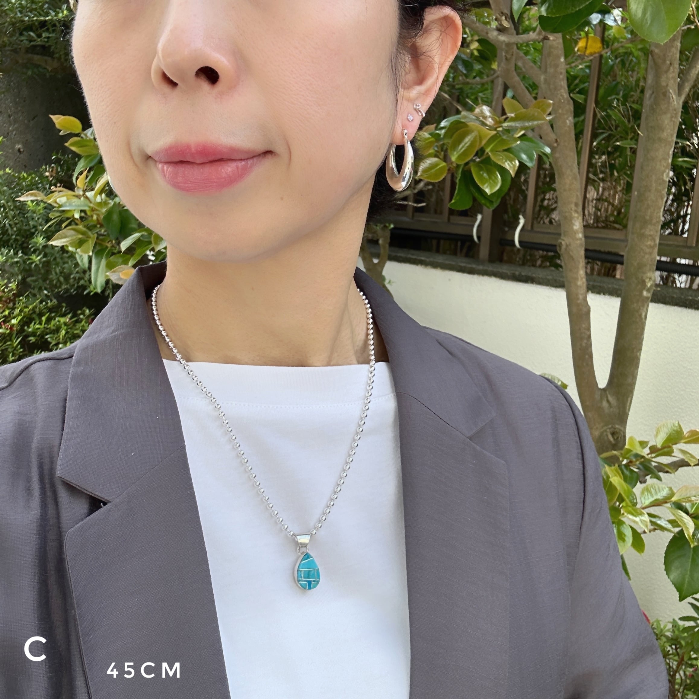 Indian Jewelry 》ターコイズ モザイク ドロップ型 一点物 ペンダント