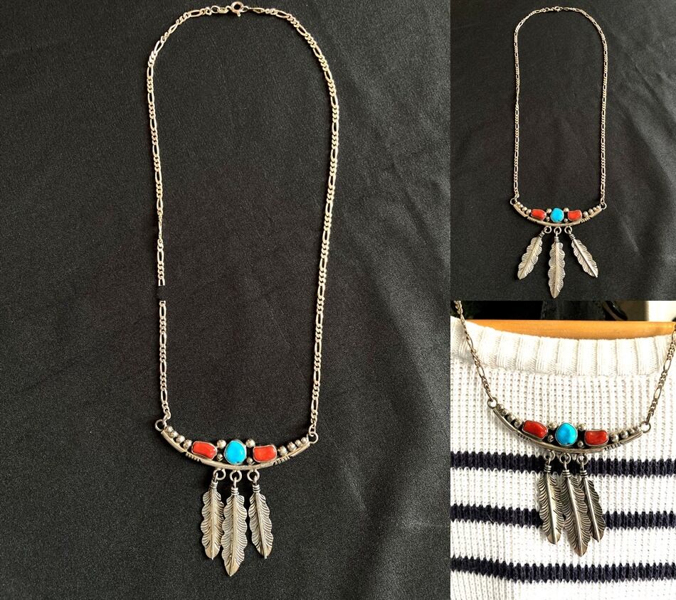Navajo ナバホ インディアンジュエリー ターコイズ サンゴ トリプル