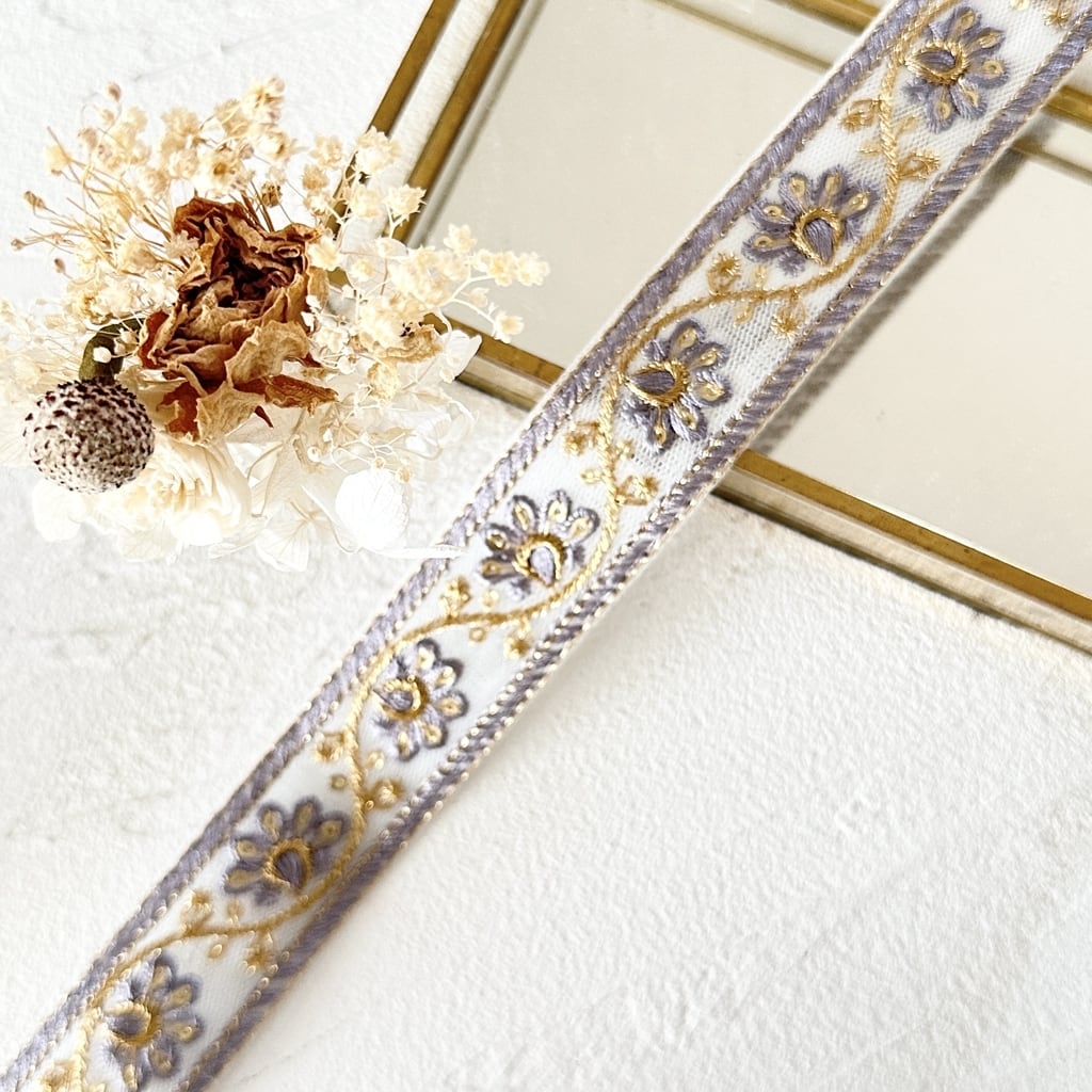 1ロール ウェーブフィズ [パープル] インド刺繍リボン 3319-1R