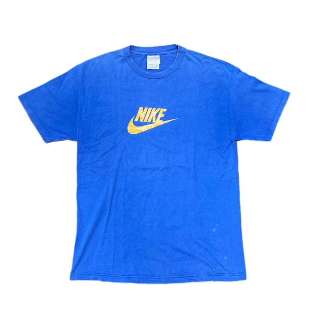 OLD&VINTAGE NIKE SWOOSH TEE BLUE YELLOW LARGE 10KD5014