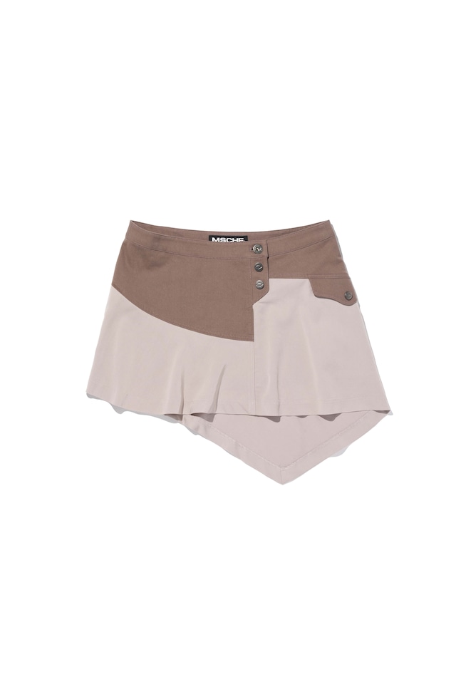 [MSCHF] ASYMMETRIC TWO-TONE MINI SKIRT_MOCHA/BEIGE ミスチーフ 正規品 韓国ブランド 韓国ファッション 韓国代行 韓国通販 mischief