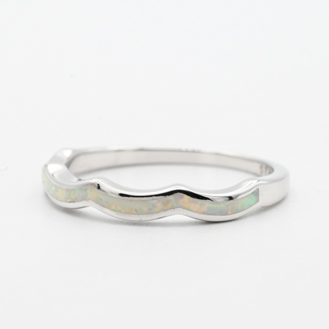 White Opal Inlay Wavy Design Half Eternity Ring #19.0 / Denmark