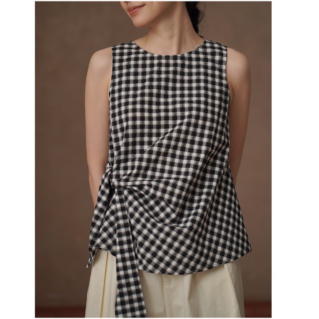 mosaic check ribbon a-line tops＜t3334＞