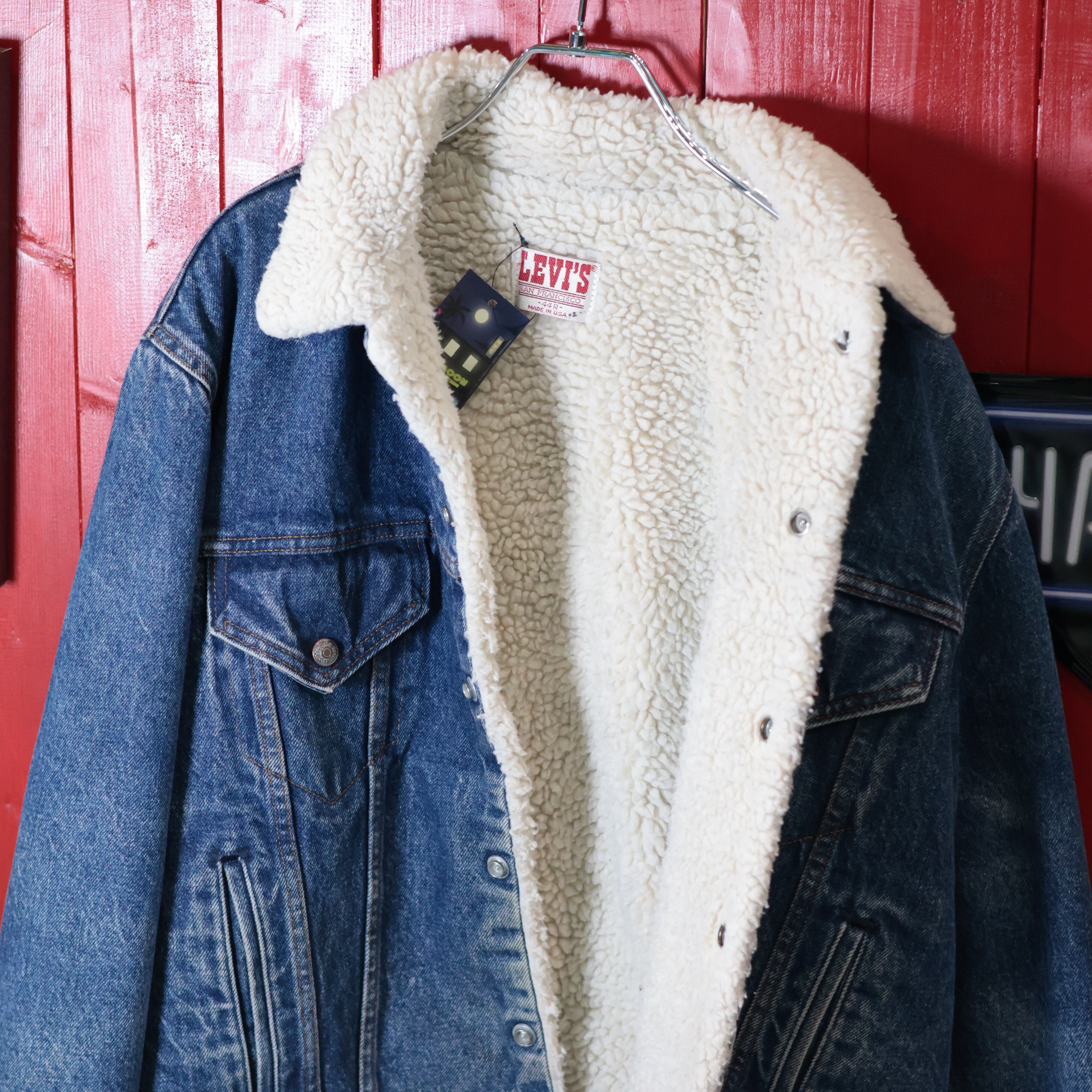 80s〜USA製 Levi's 70608 ボアデニムジャケット 濃紺 44 リーバイス