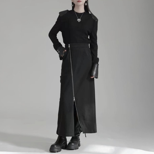 Zip front straight long skirt C1249