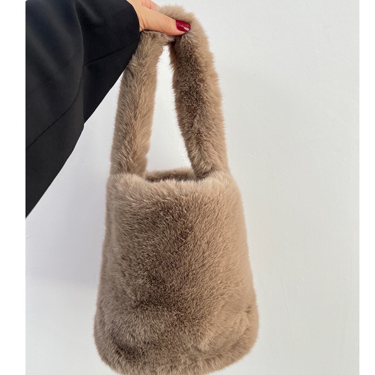 ファー トート バック-コーヒー