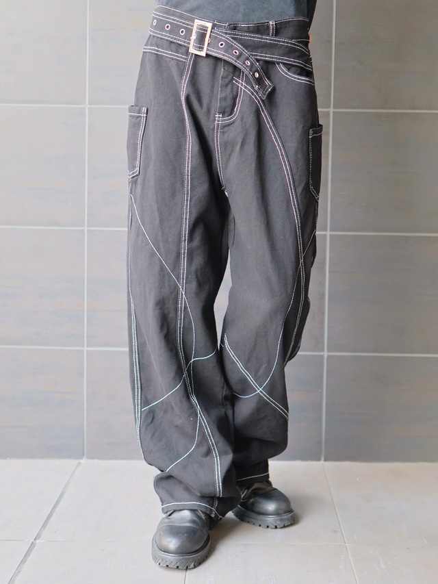 waist detail stich design denim pants