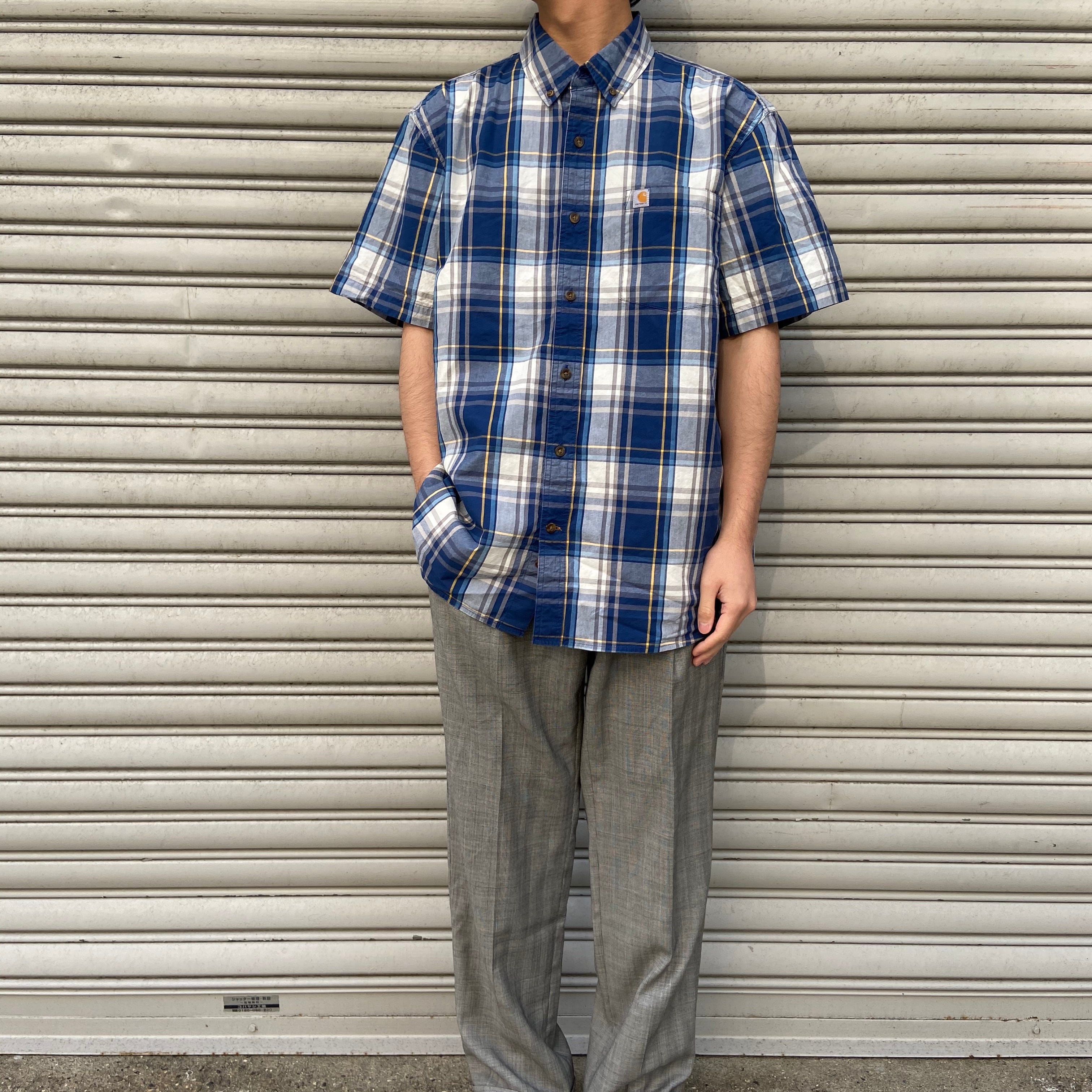 Carhartt　カーハート　胸ポケット　チェックシャツ　　ブルー　XL