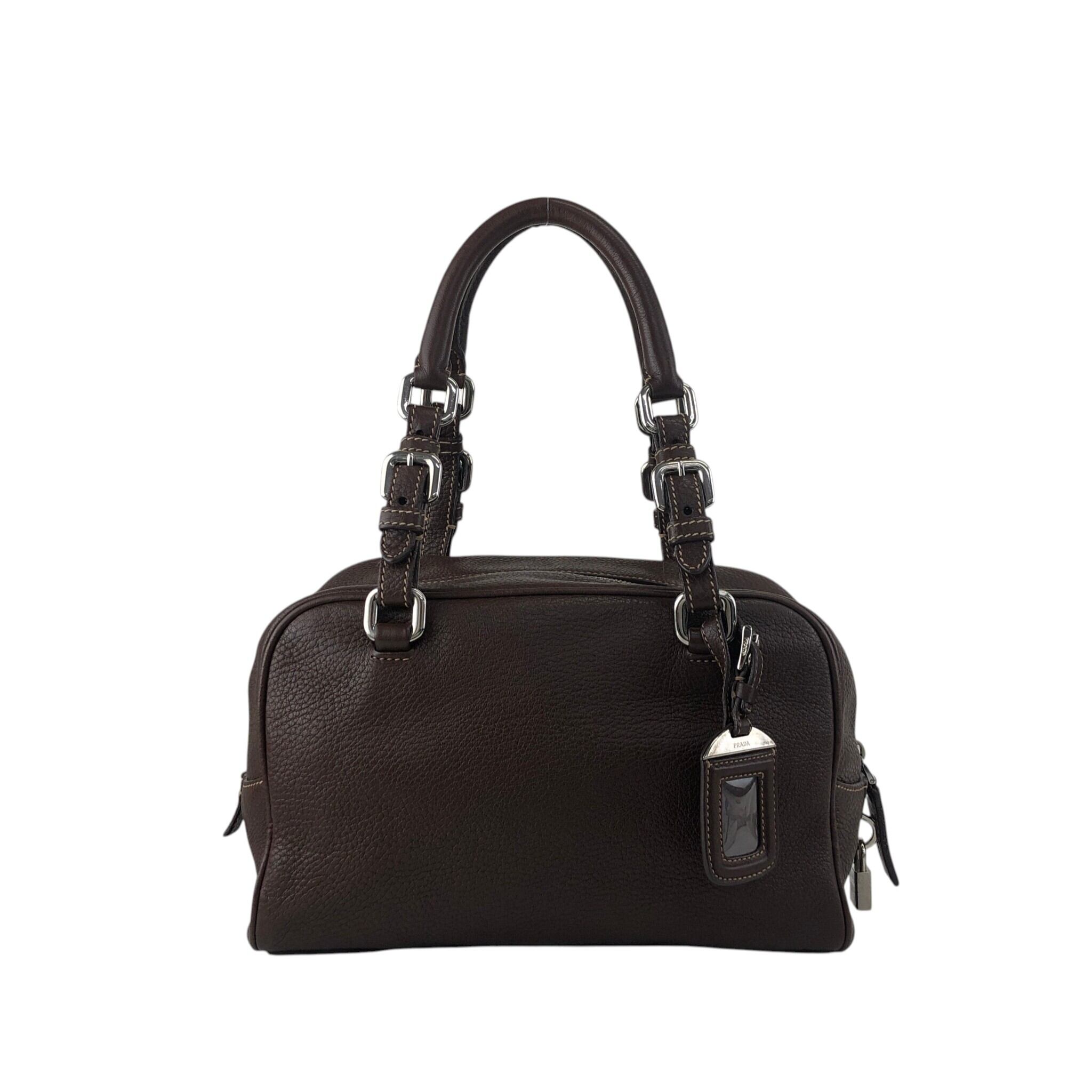 PRADA プラダ ハンドバッグ ブラウン ロゴ レザー ボストン PRADA プラダ ハンドバッグ ブラウン ロゴ レザー ボストン