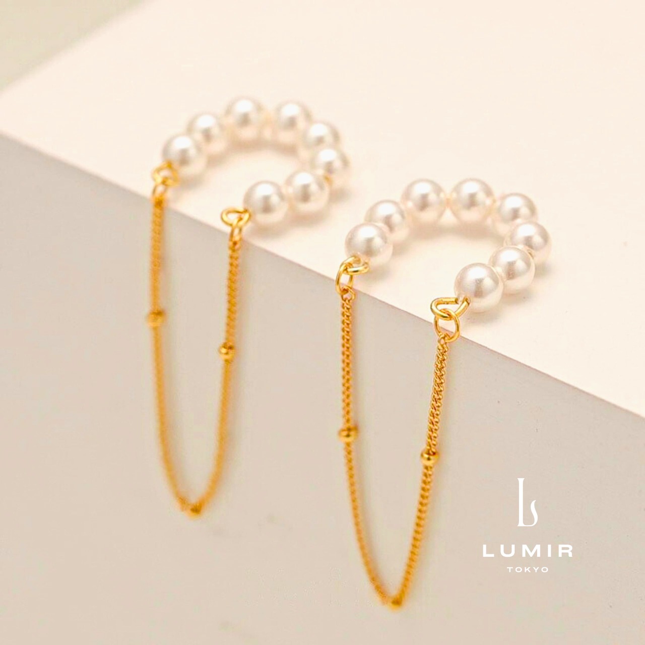 エレガントパールロングチェーンイヤーカフ