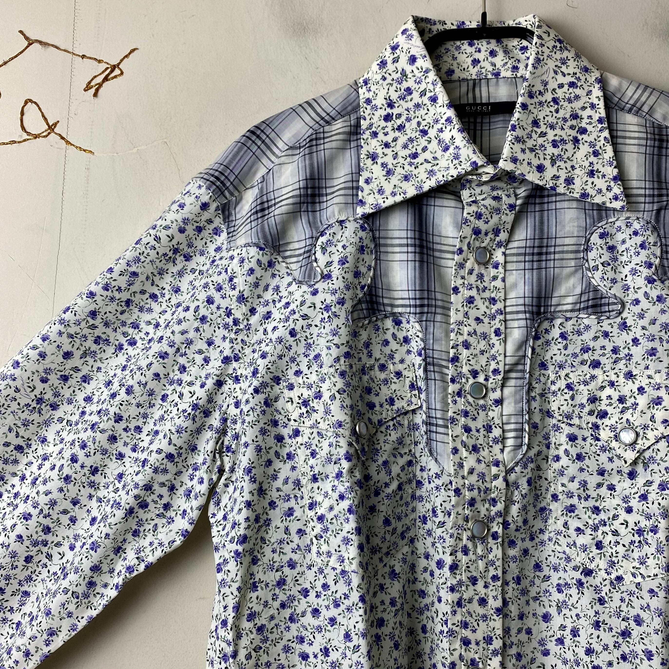GUCCI by TOM FORD shadow check switching flower pattern western shirt |  NOIR ONLINE