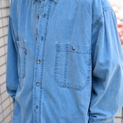 fade blue double pocket plain weave cotton shirt
