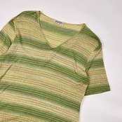 イタリア製 MISSONI SPORT ミッソーニスポーツ ボーダー Vネック 半袖 サマー ニット セーター 44/グリーン系 レディース