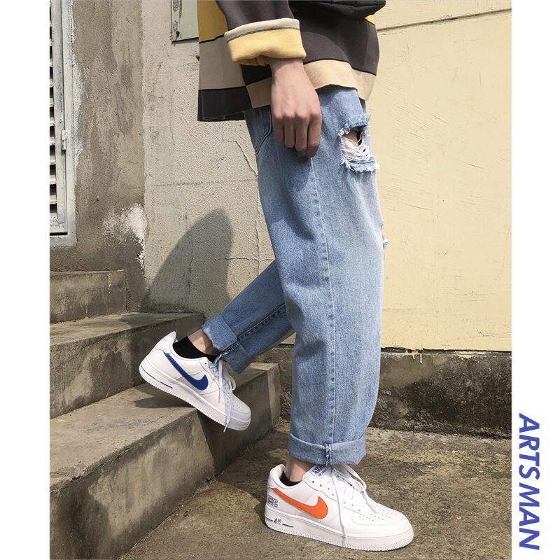 全1色 デニム パンツ ストレート カジュアル ダメージ おしゃれ