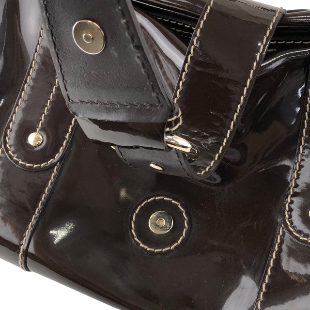 GUCCI グッチ ハンドバッグ ブラウン ベルト リボン エナメル ボストンバッグ vintage ヴィンテージ オールド dan4kc